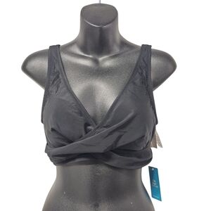 Cupshe Wns Black Wrap Front Bikini Top Size Large NWT Criss Cross VNeck Swimsuit